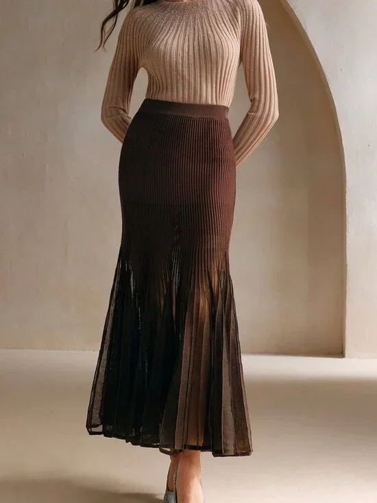 Women's Elegant Knitted Yarn Splicing Sheer Long Fish Tail Skirt - Picture 3 of 6